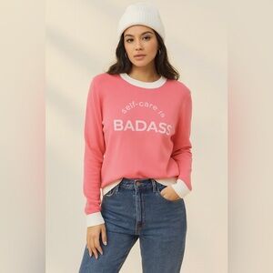 🕠 NWOT | Own Your Stigma Self-Care is Badass Ring Neck Sweater | Pink/White | S